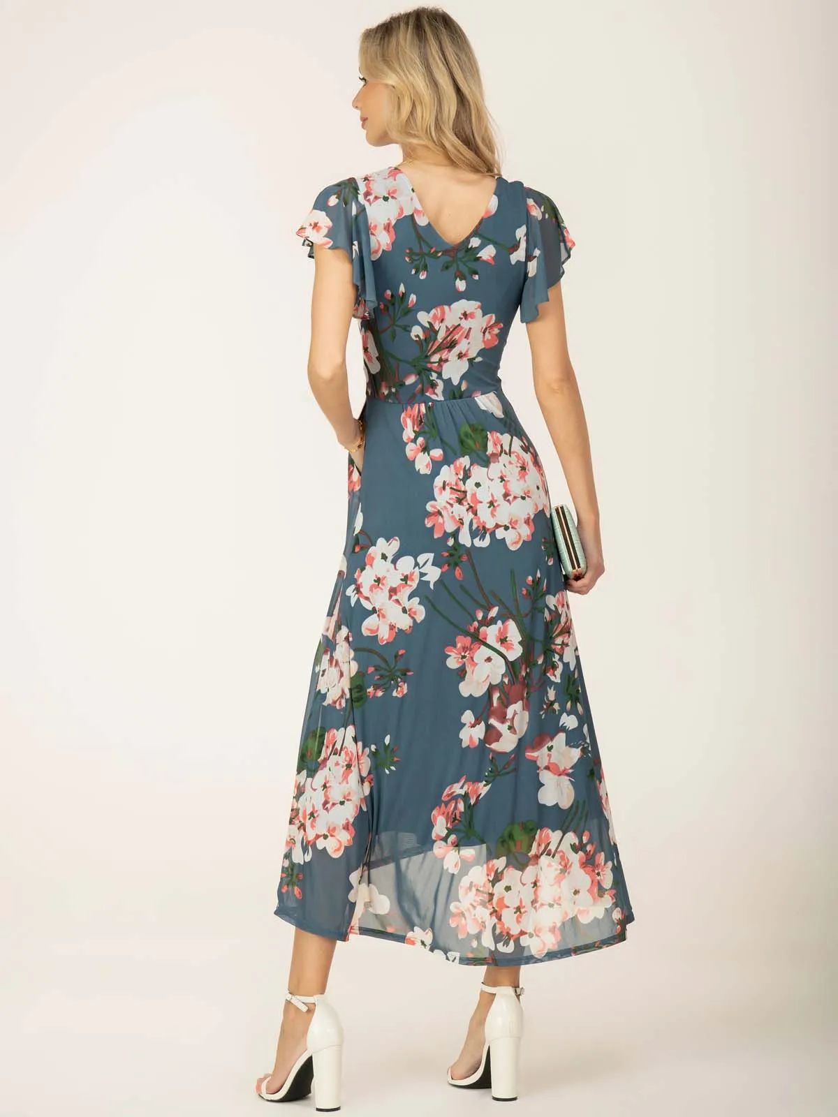 Jolie Moi Allura Mesh Maxi Dress, Teal Floral