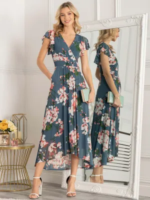 Jolie Moi Allura Mesh Maxi Dress, Teal Floral