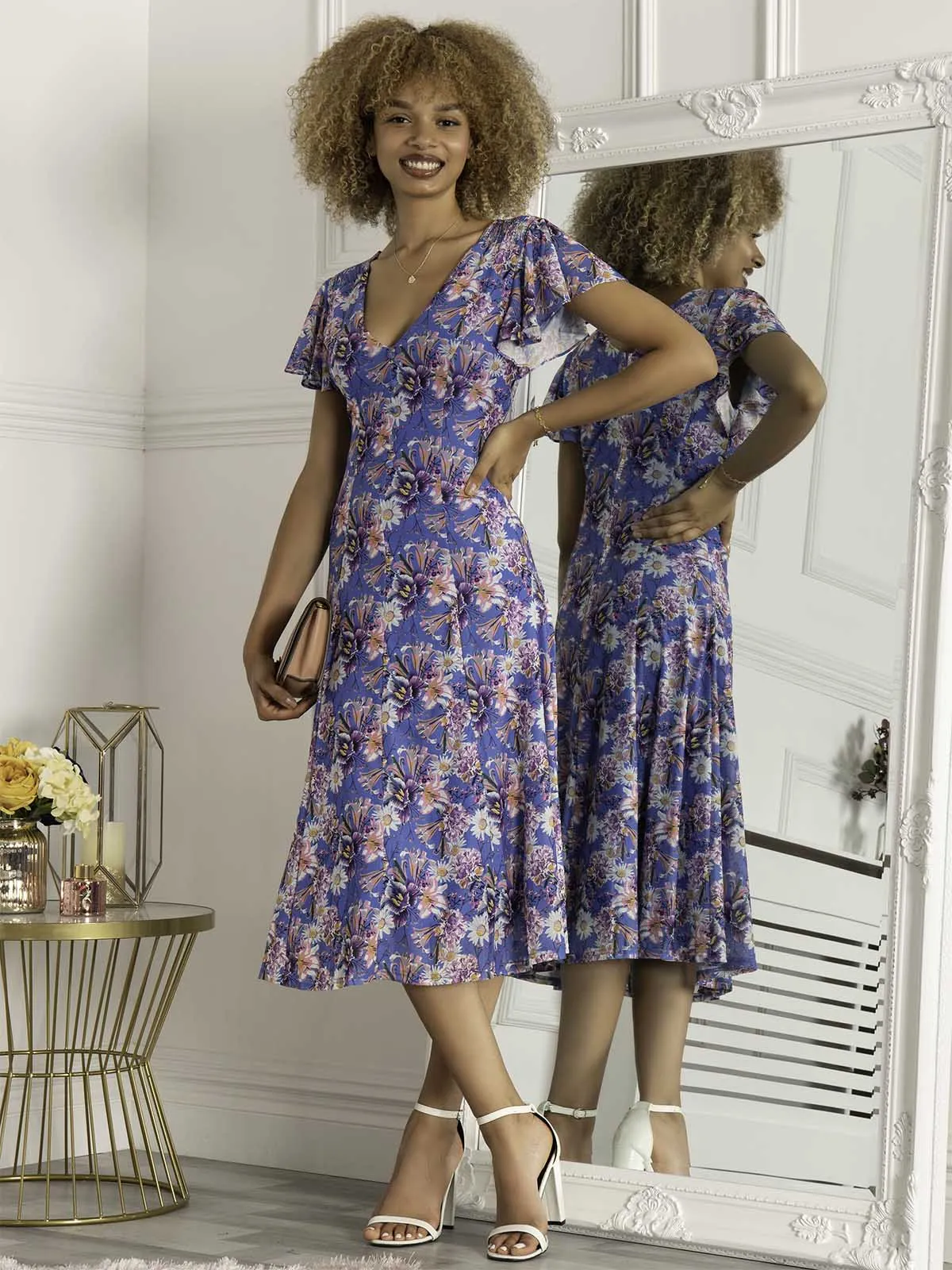 Jolie Moi Harley Floral Mesh Dress, Royal Multi