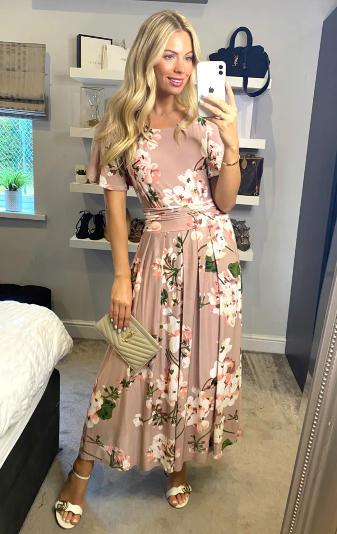 Julita Floral Mesh Midi Dress, Pink Floral