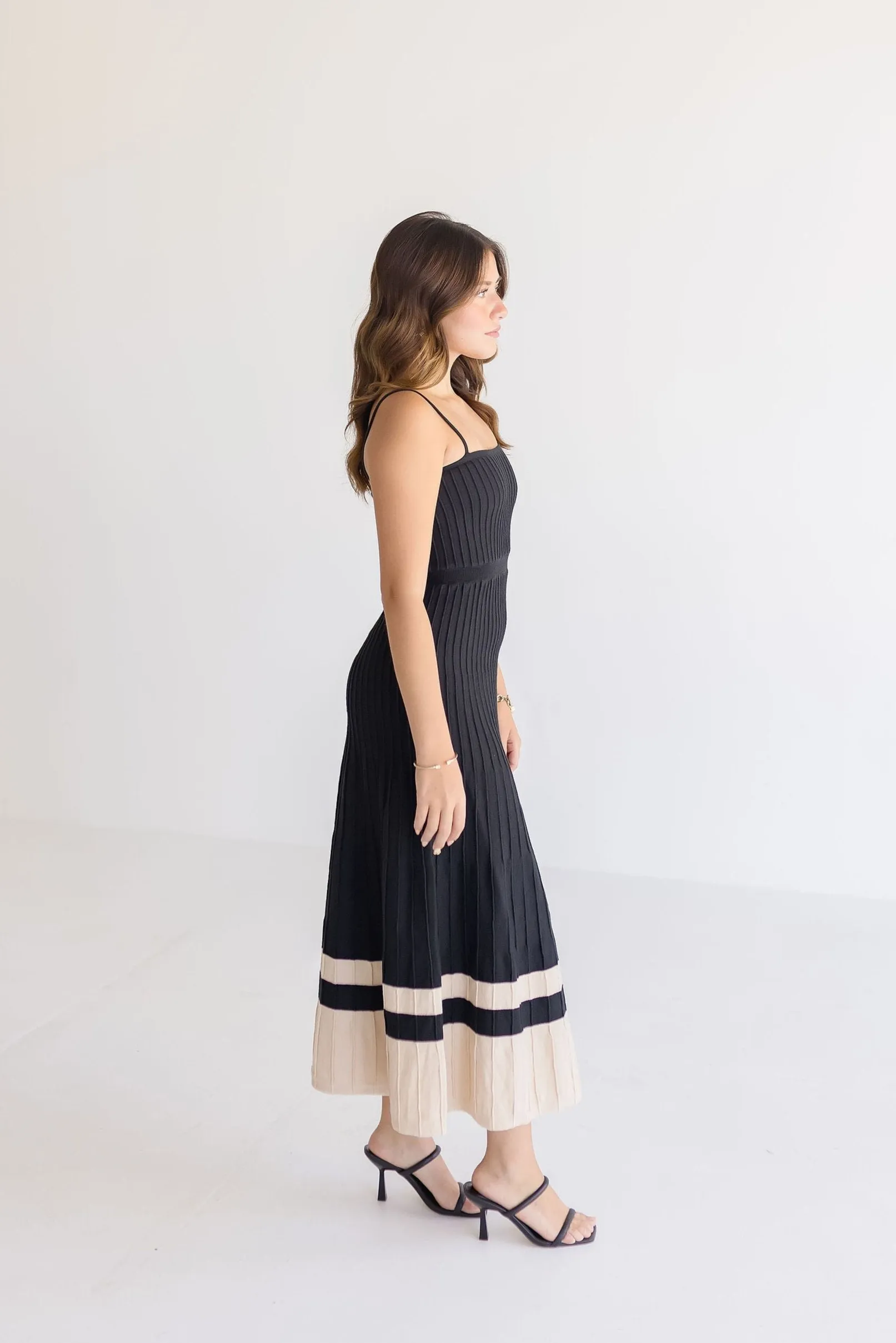 Kennedy Sleeveless Pleated Knit Midi Dress Black