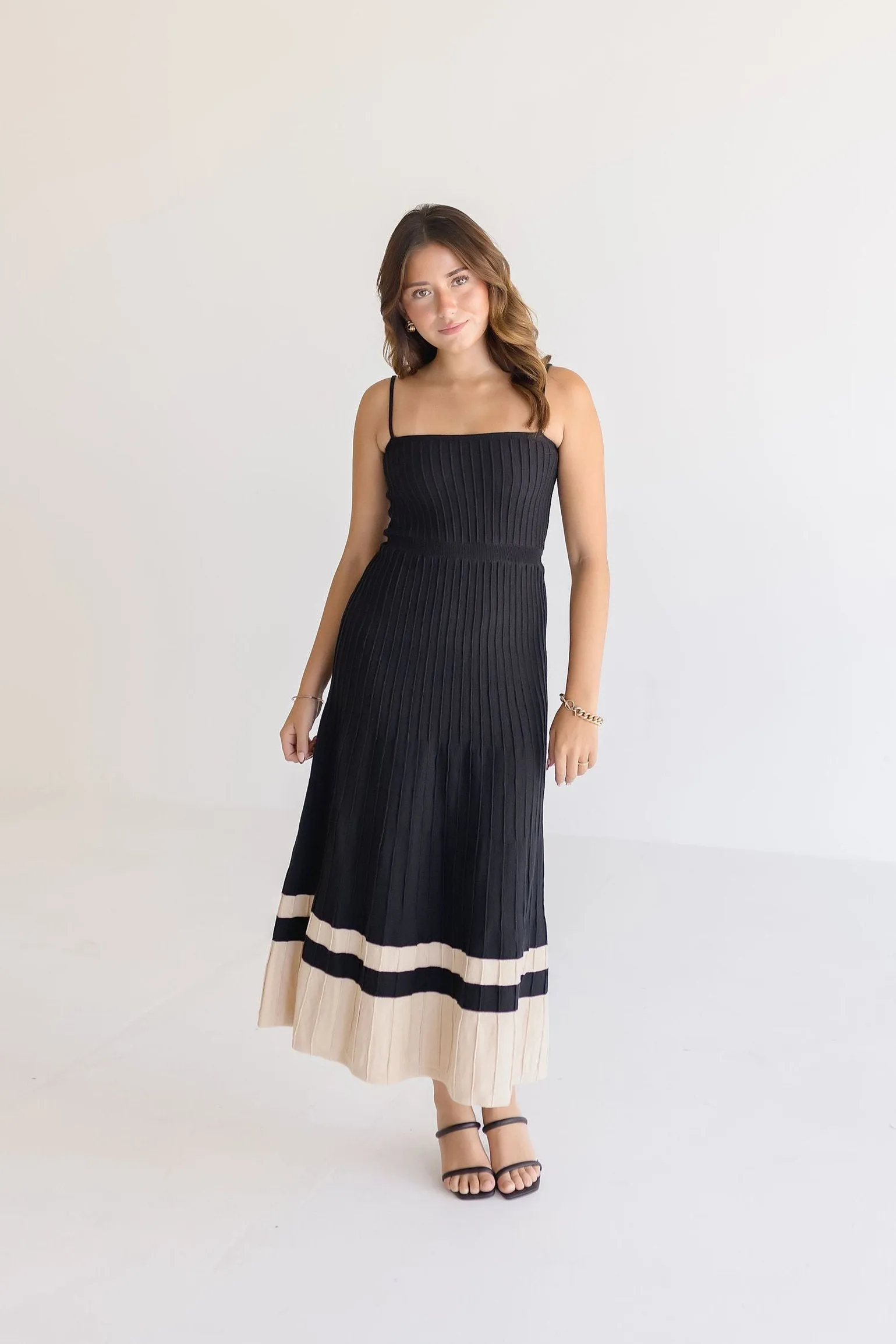 Kennedy Sleeveless Pleated Knit Midi Dress Black