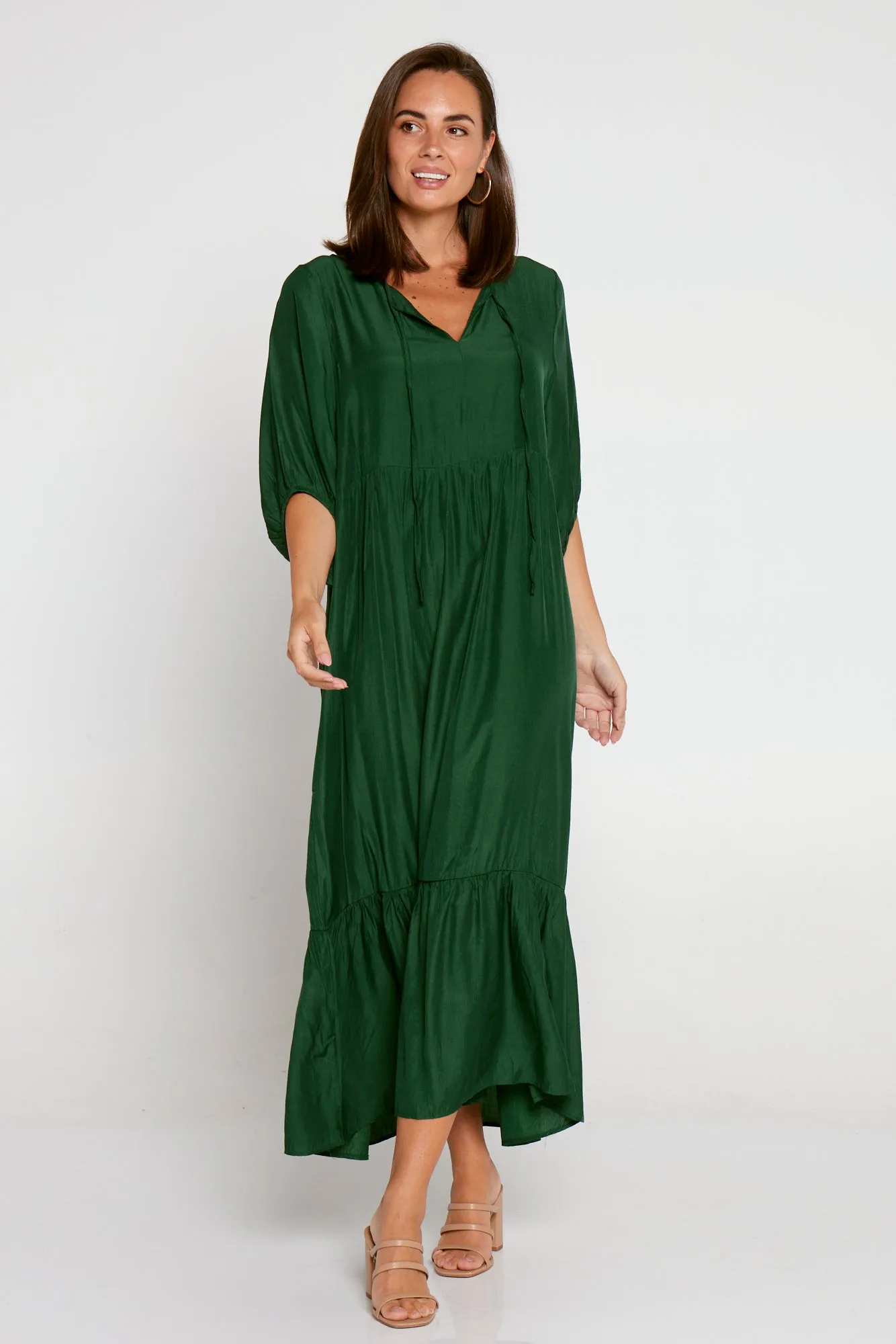 Kinsley Cotton Blend Dress - Forest Green