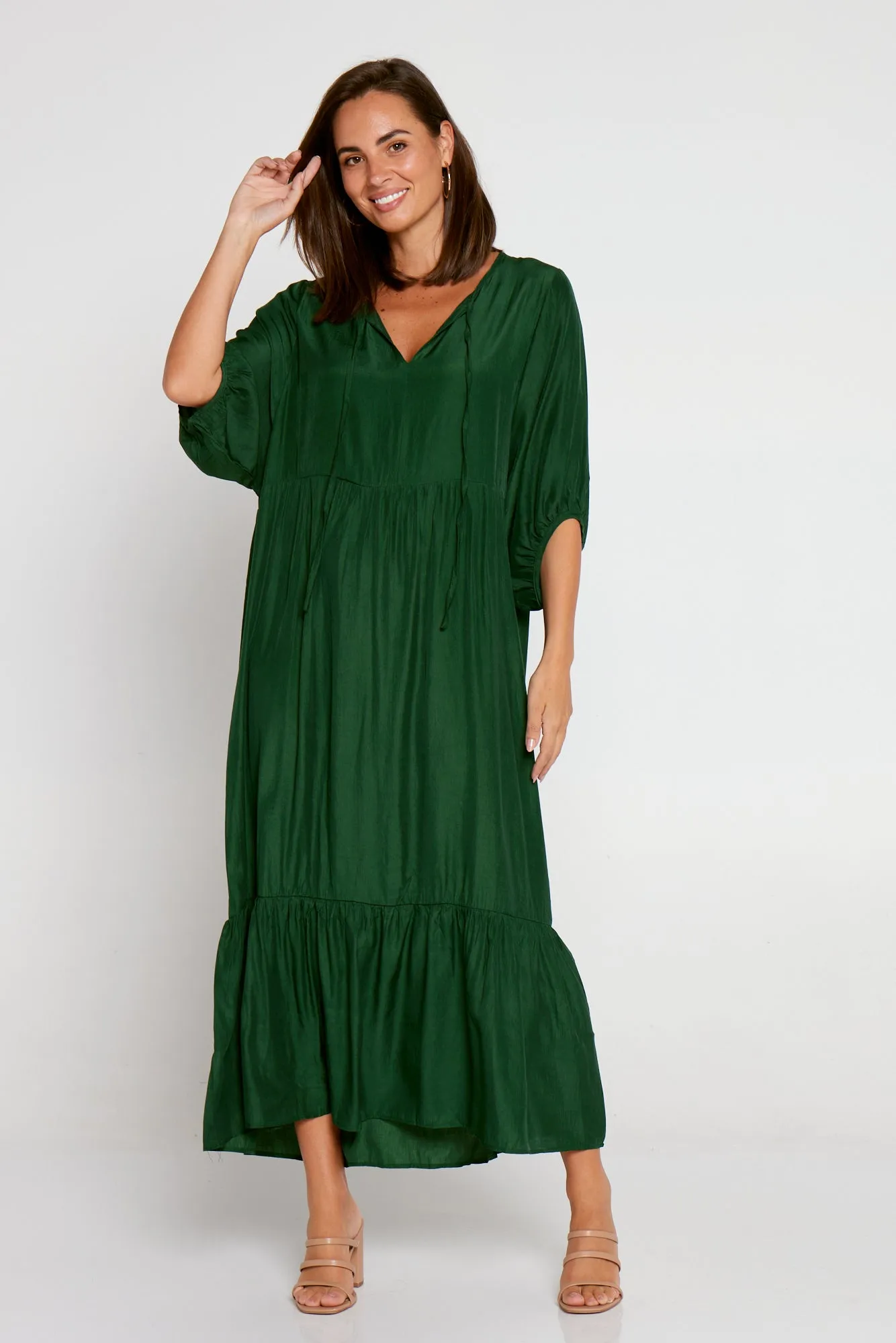 Kinsley Cotton Blend Dress - Forest Green