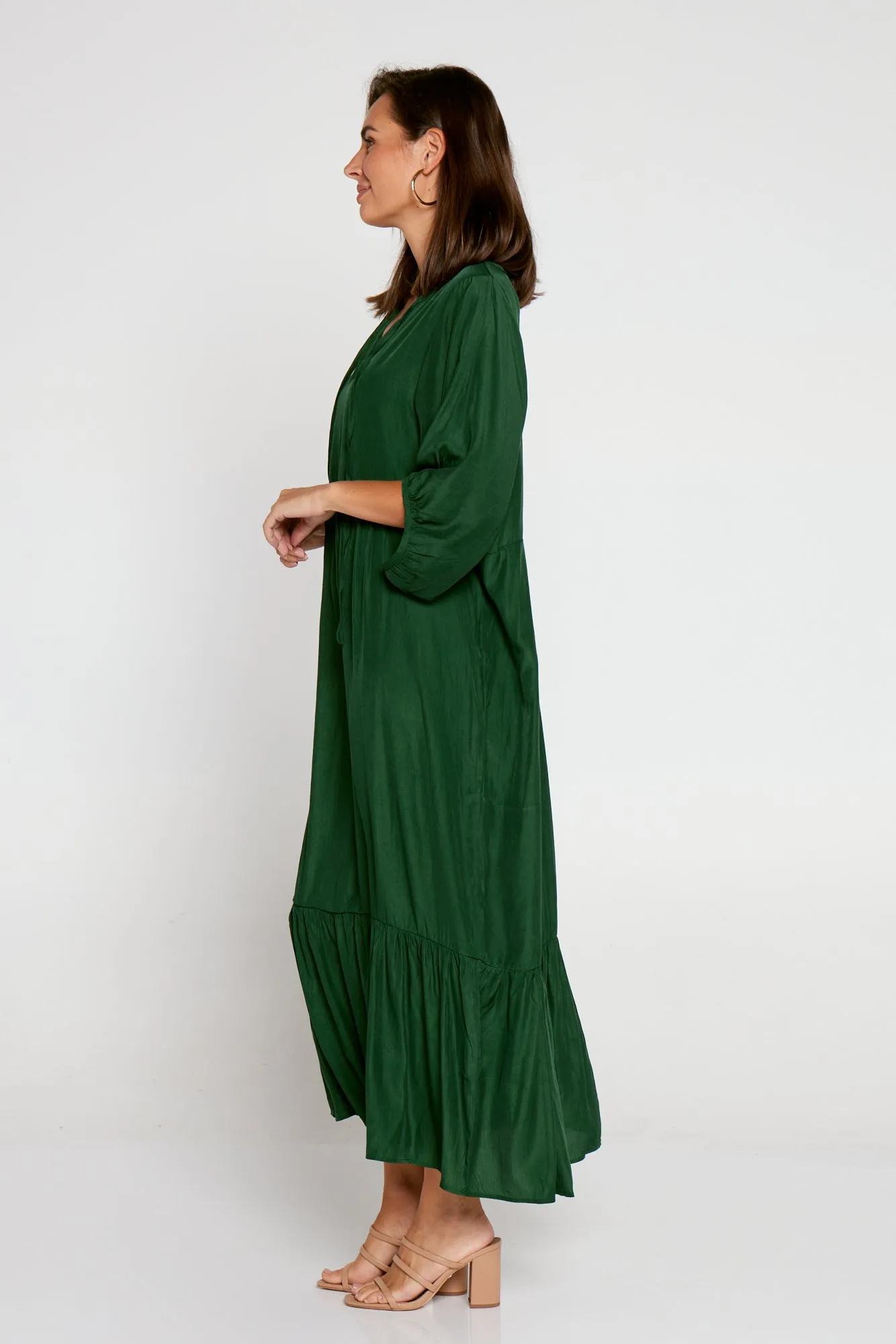 Kinsley Cotton Blend Dress - Forest Green