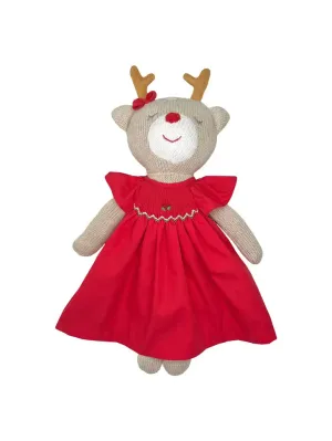 Knit Reindeer Doll with Solid Red Dress