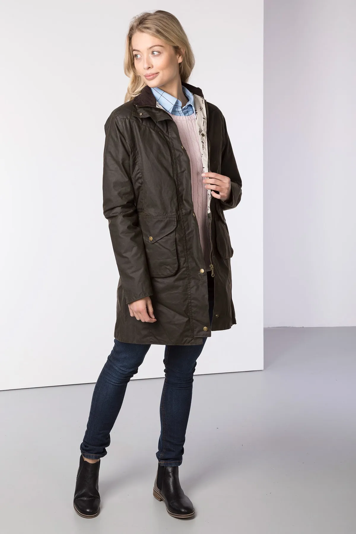 Ladies 3/4 Diamond Quilted Wax Jacket - Hannah