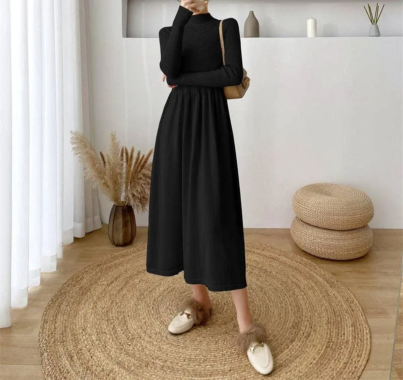 Ladies Half High Collar Midi Knit Dress 1258i057