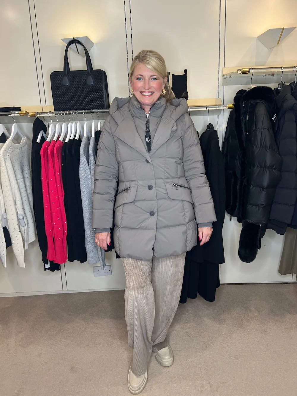 Leana Grey Taupe Down Quilted Coat