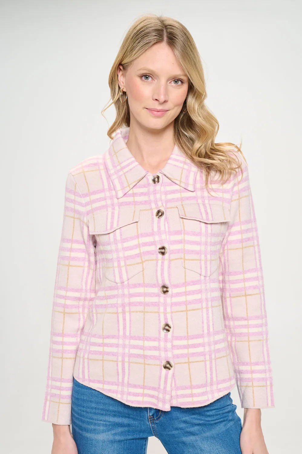 Lilac Hue Checkered Knit Coat