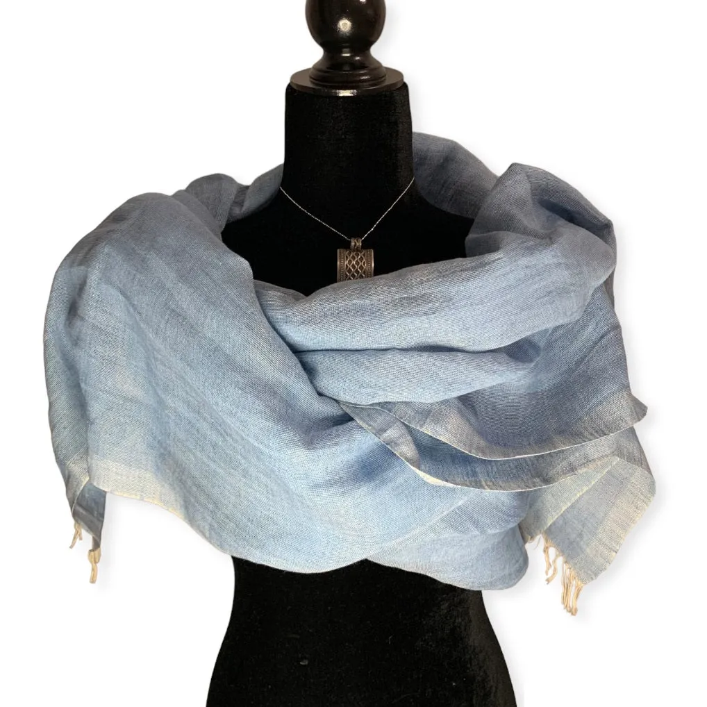 Linen Handwoven Scarf - Sky Blue