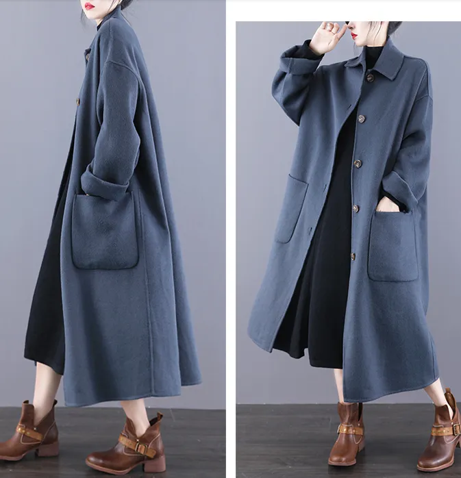 Long Double Face Wool Coat Handmade Long Warm Long Women Wool Coat Jacket/6677