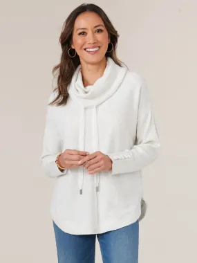 Long Sleeve Cowl Neck with Ties Mitered Front Knit Tunic