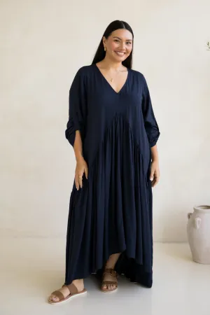 Long Sleeve Peak Maxi Dress | Navy