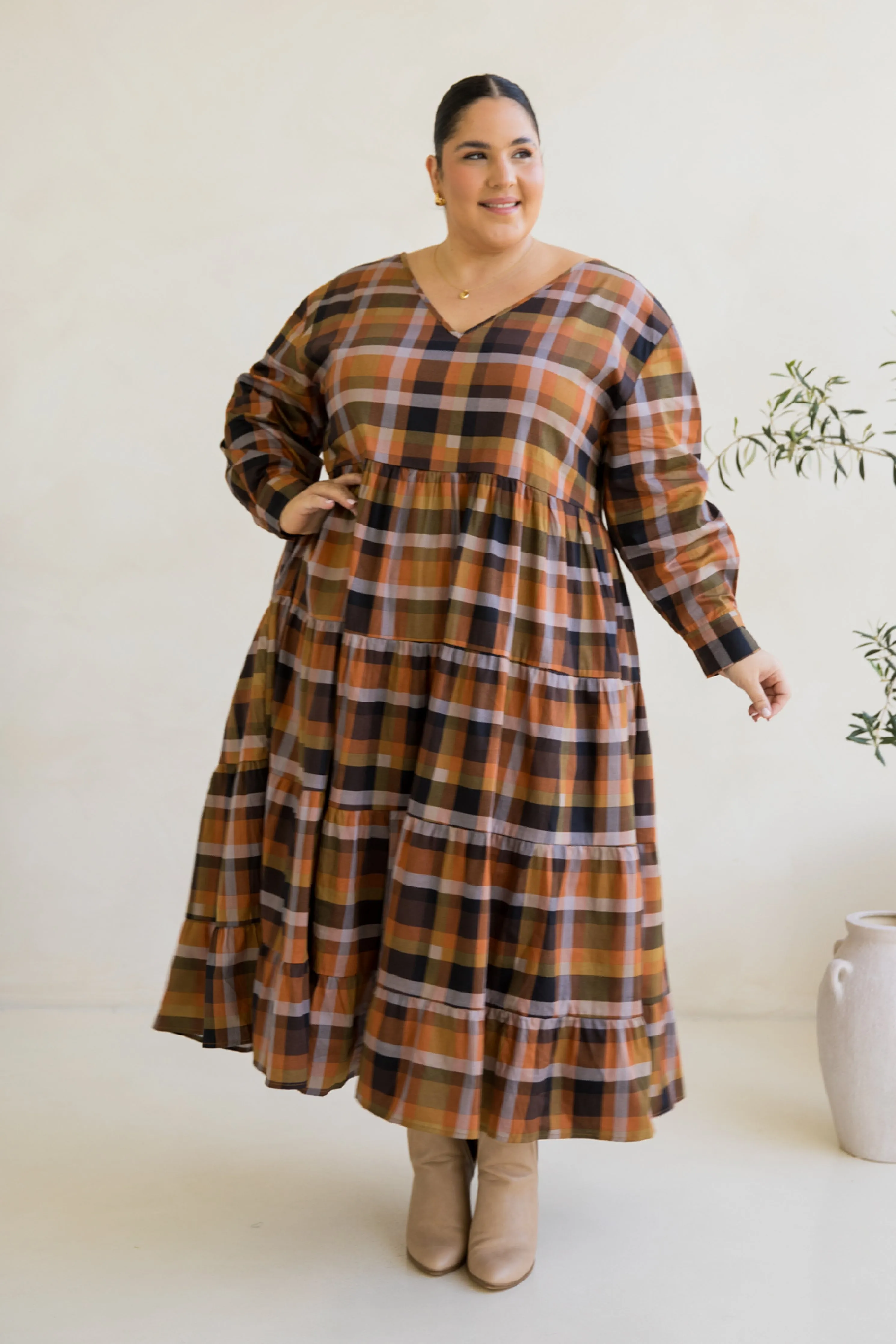 Long Sleeve Waterfall Dress | Fall Check | FINAL SALE