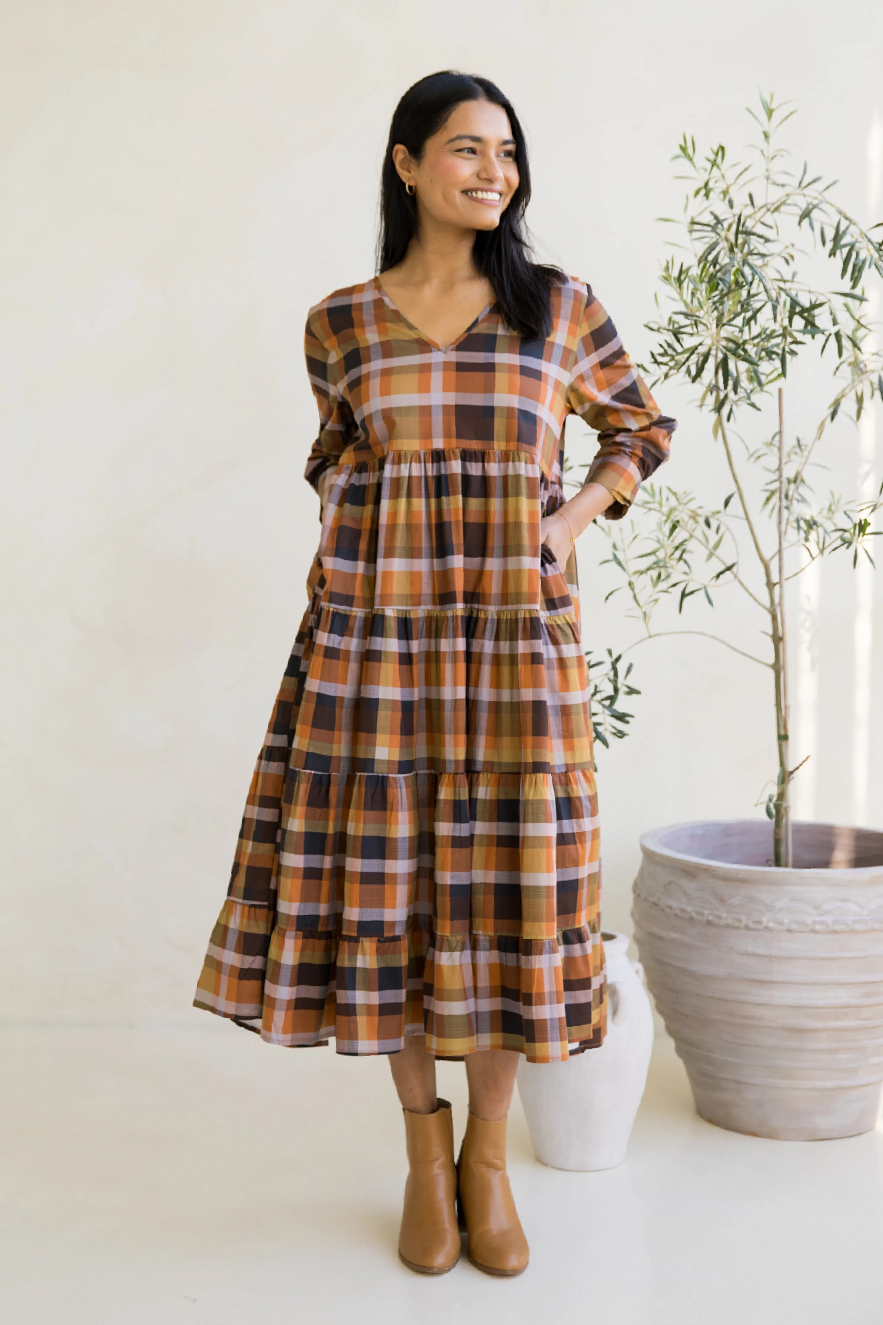 Long Sleeve Waterfall Dress | Fall Check | FINAL SALE