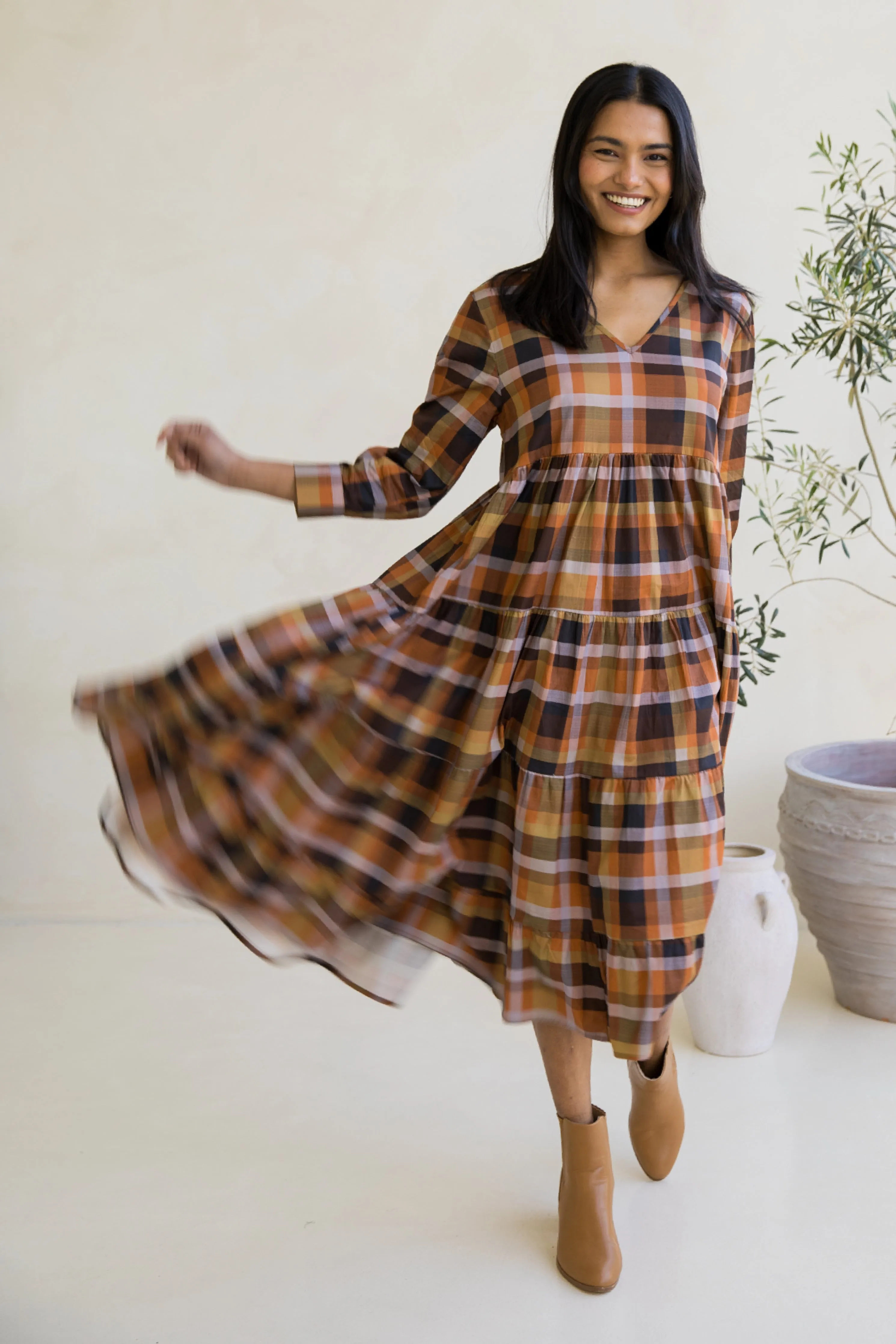 Long Sleeve Waterfall Dress | Fall Check | FINAL SALE