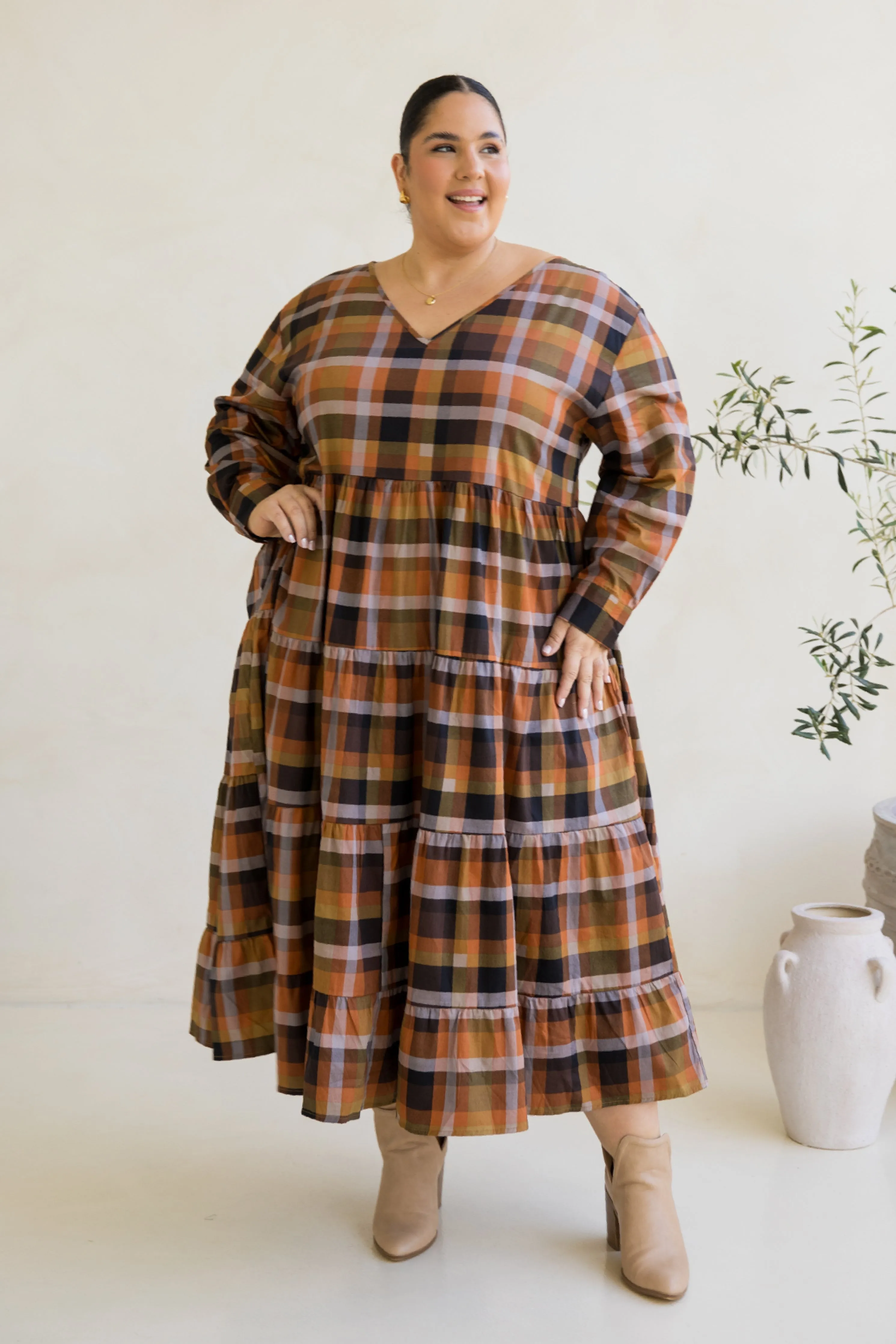 Long Sleeve Waterfall Dress | Fall Check | FINAL SALE