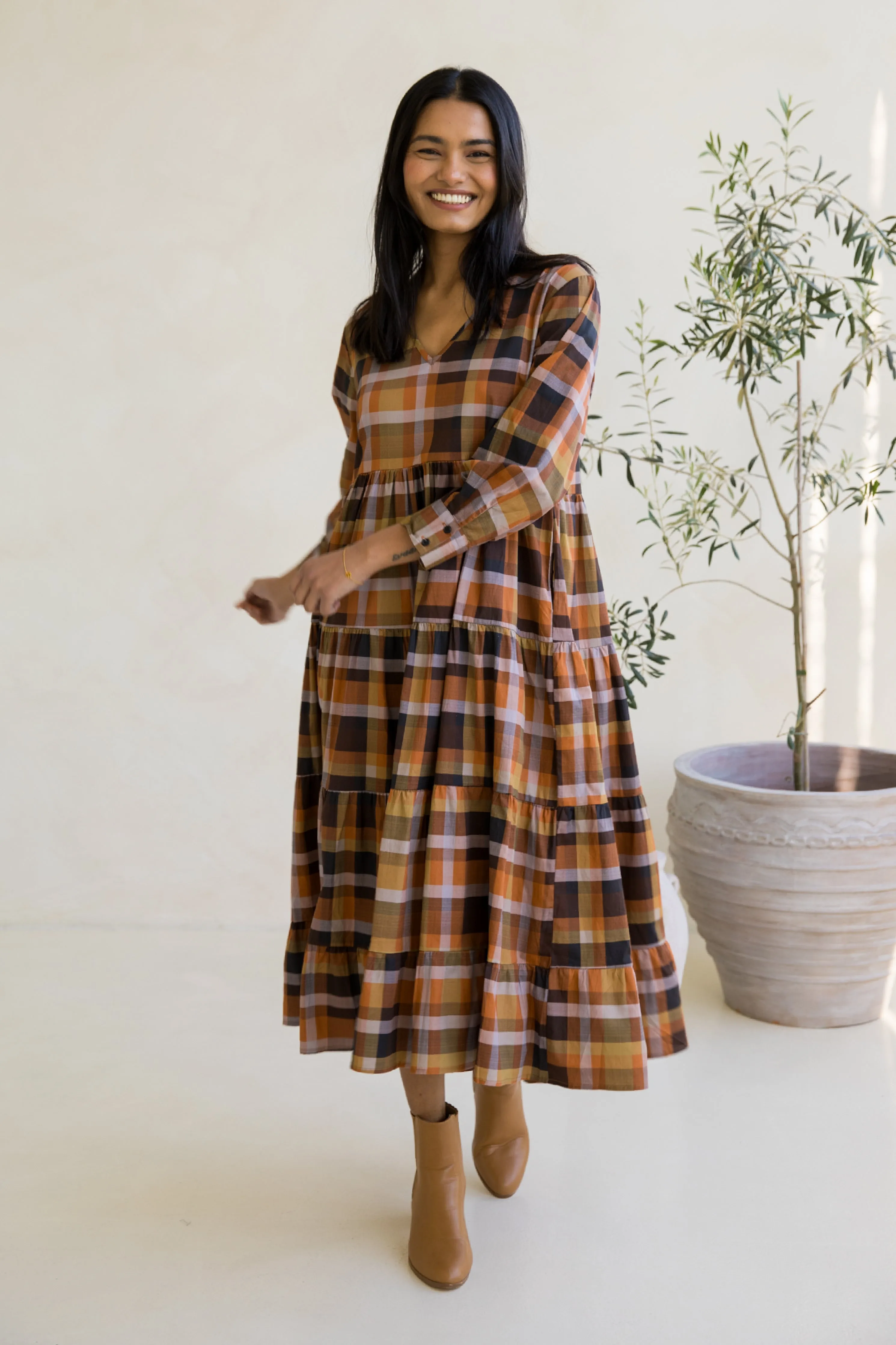 Long Sleeve Waterfall Dress | Fall Check | FINAL SALE