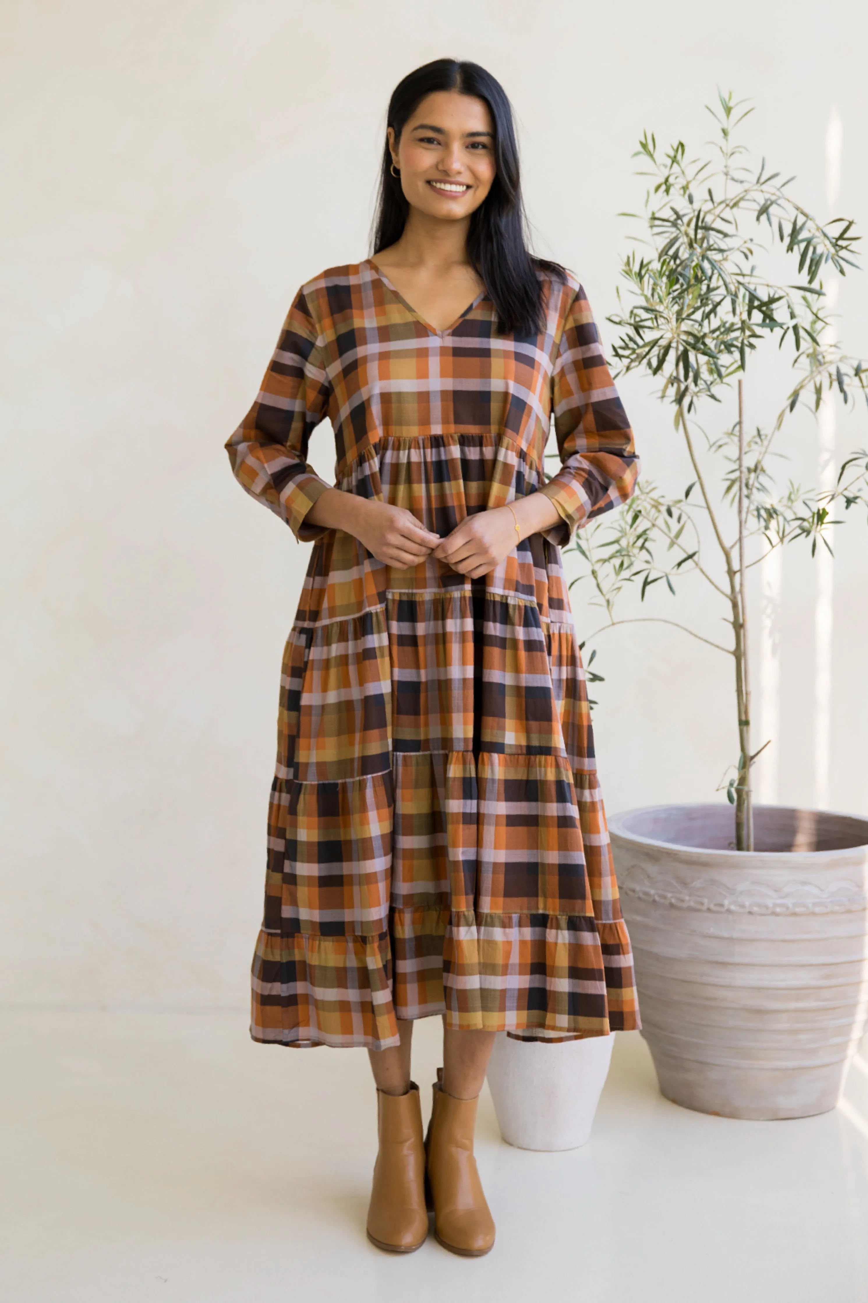 Long Sleeve Waterfall Dress | Fall Check | FINAL SALE