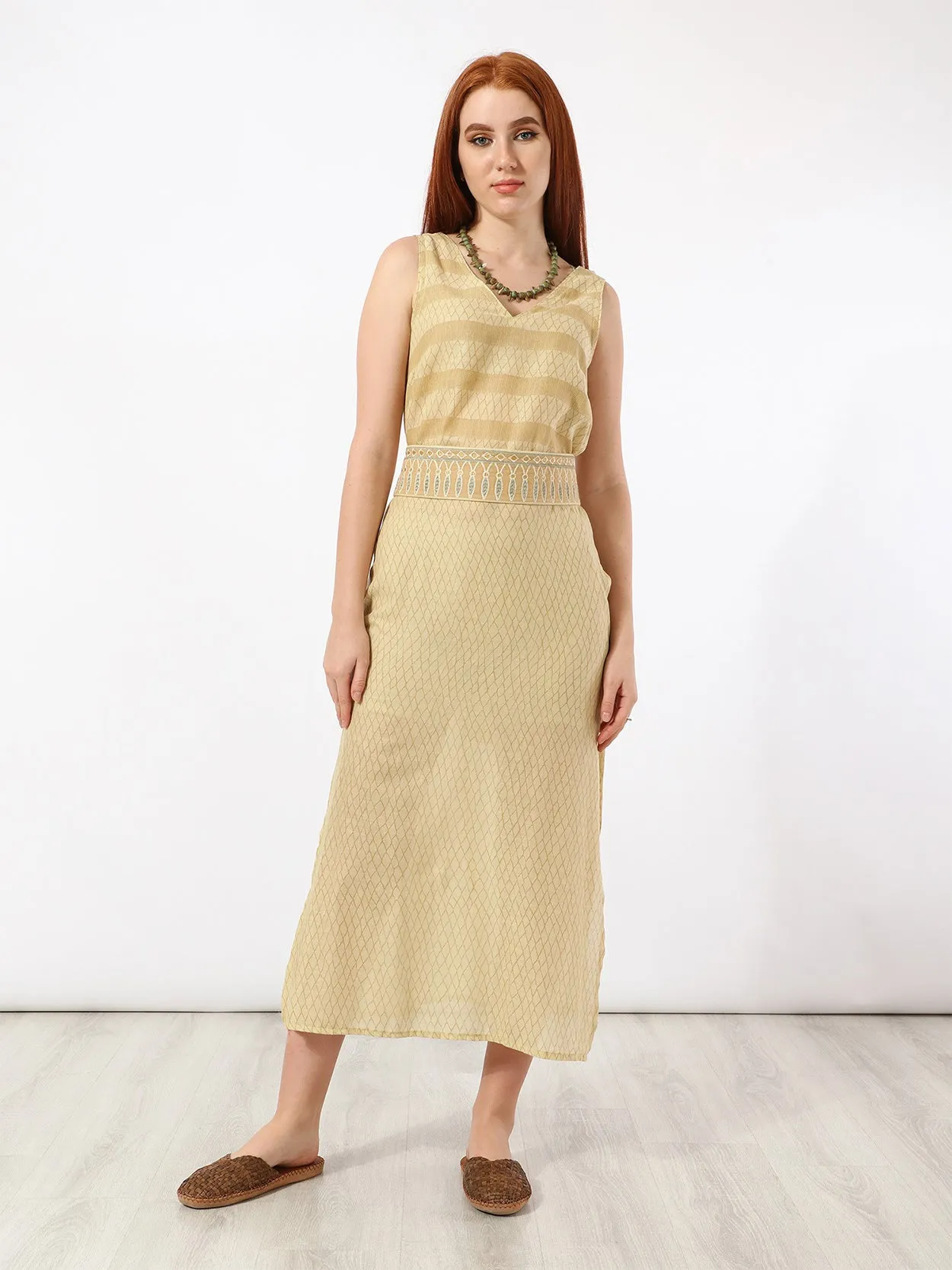 Long sleeveless cotton gauze tunic