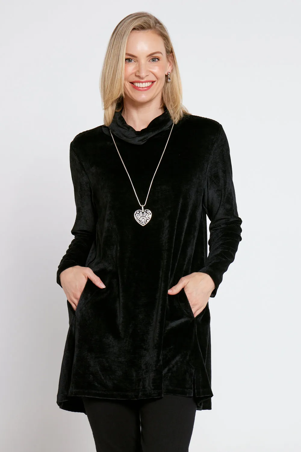 Melanie Velour Tunic - Black