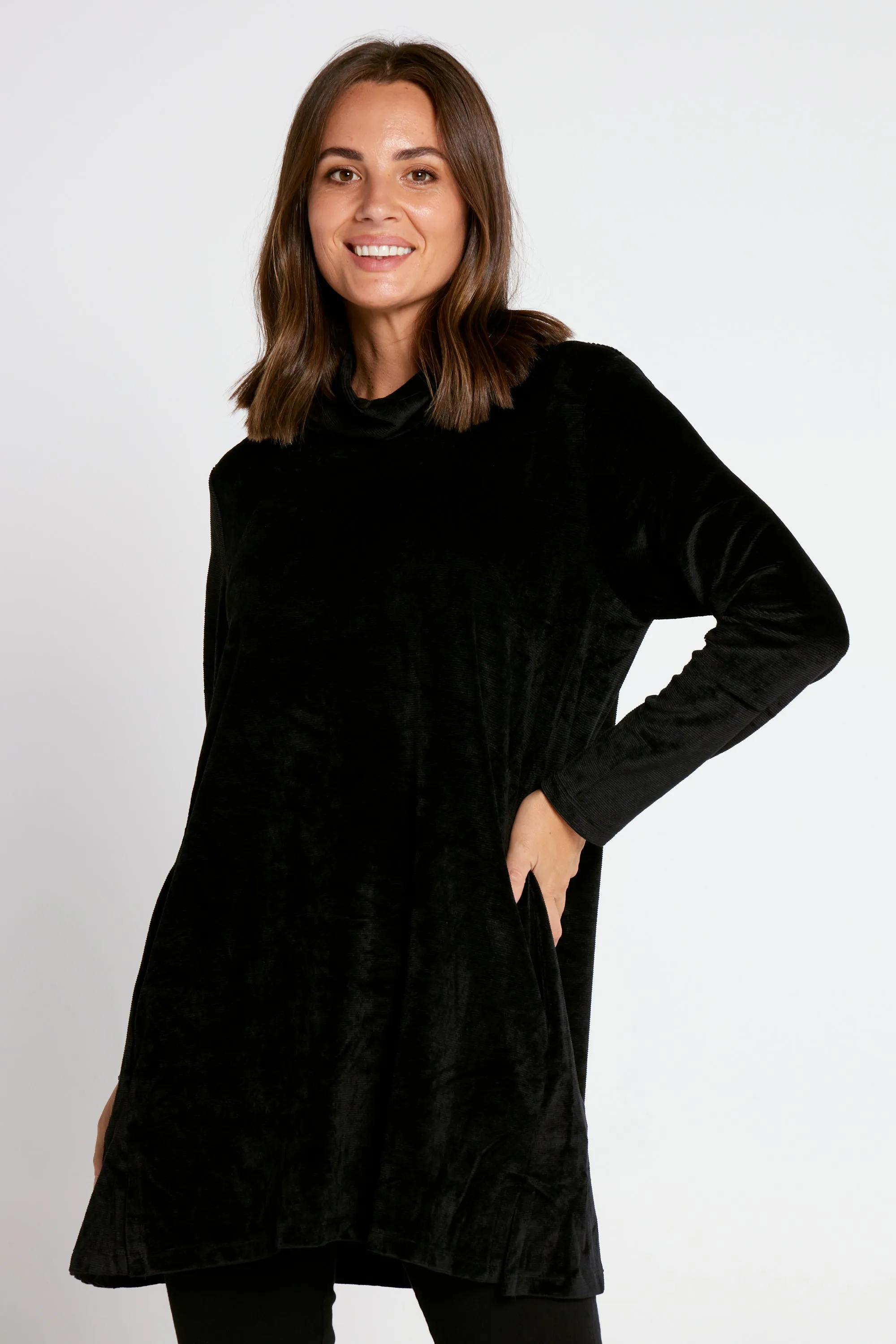 Melanie Velour Tunic - Black