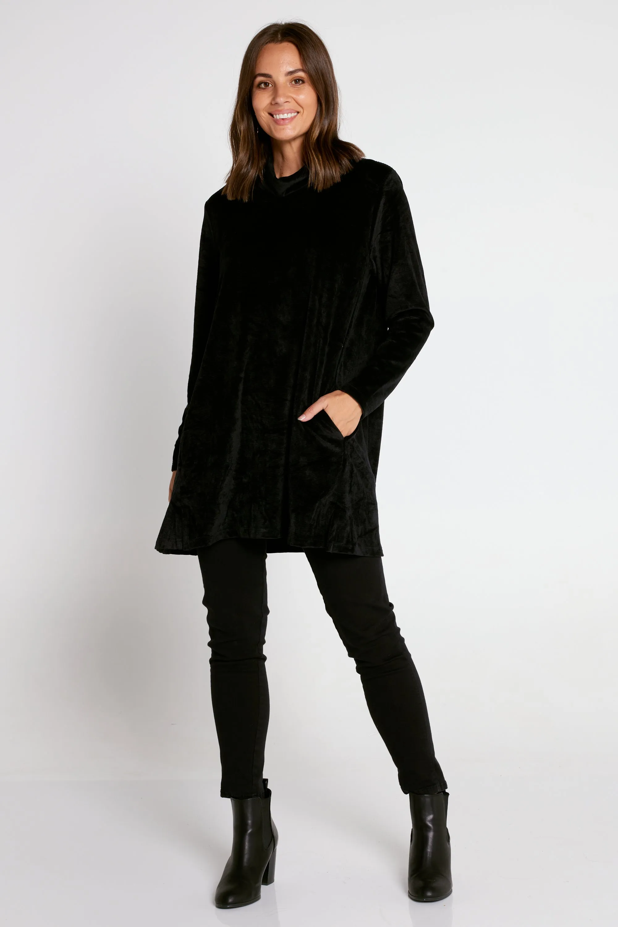 Melanie Velour Tunic - Black