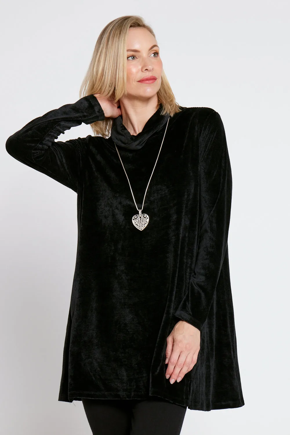 Melanie Velour Tunic - Black