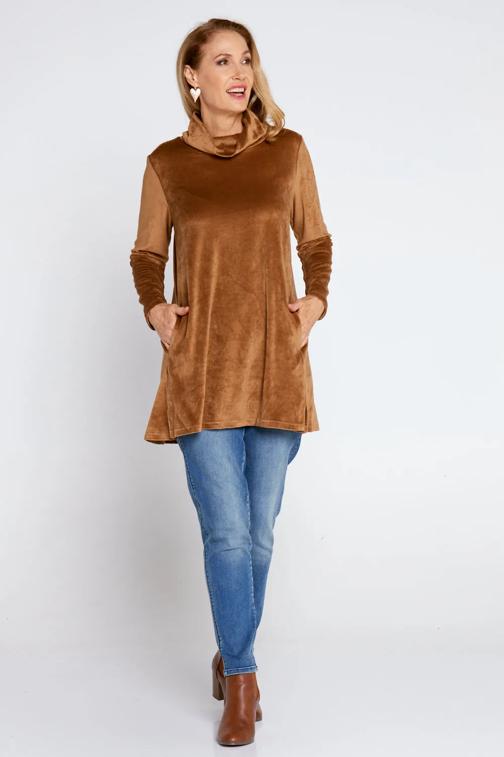 Melanie Velour Tunic - Camel