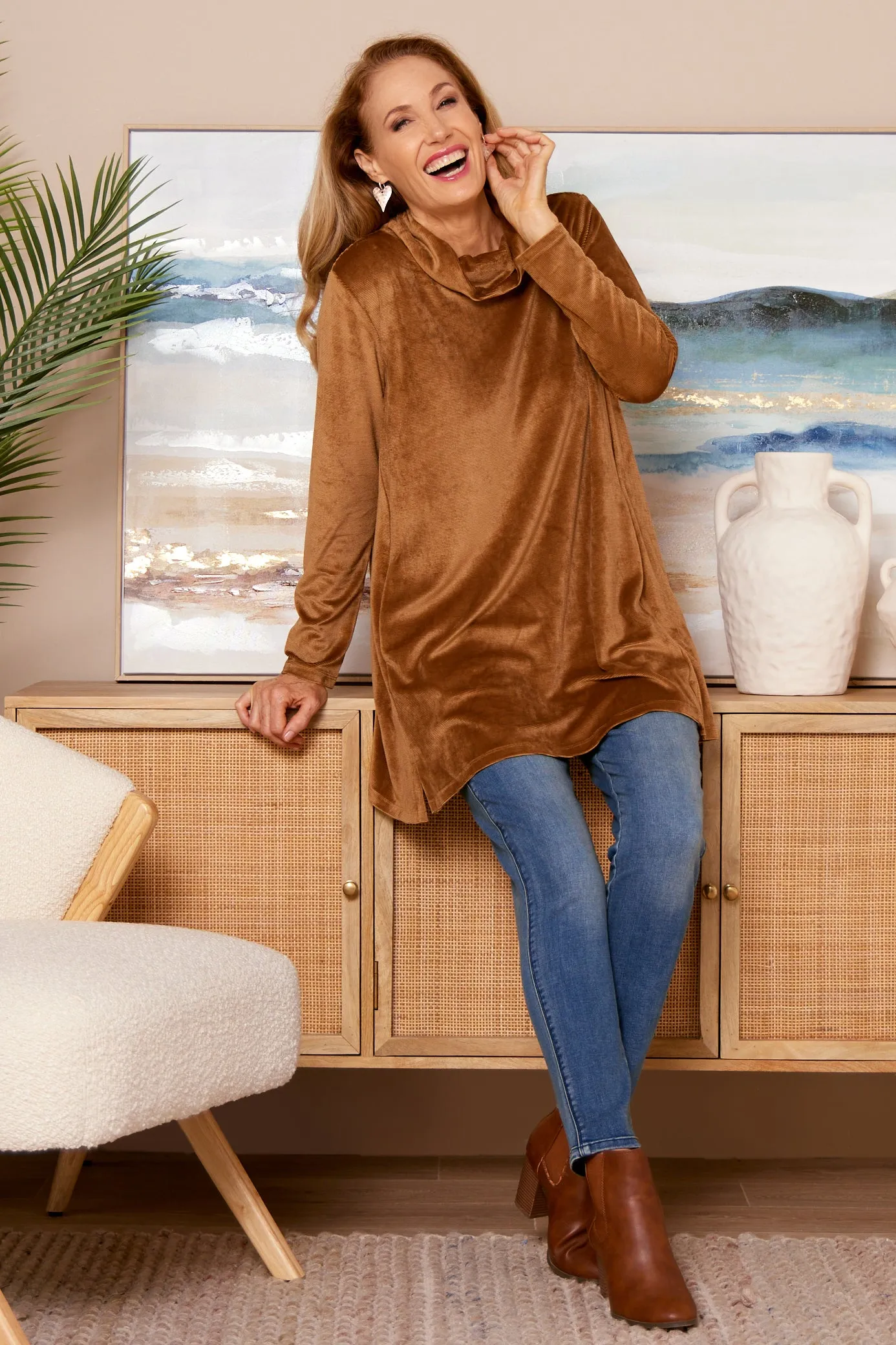 Melanie Velour Tunic - Camel