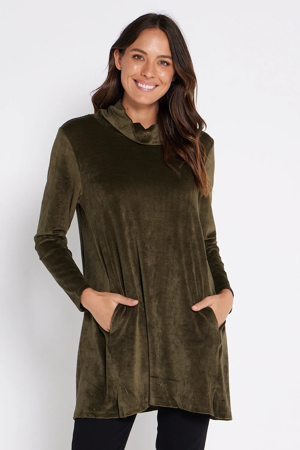 Melanie Velour Tunic - Khaki