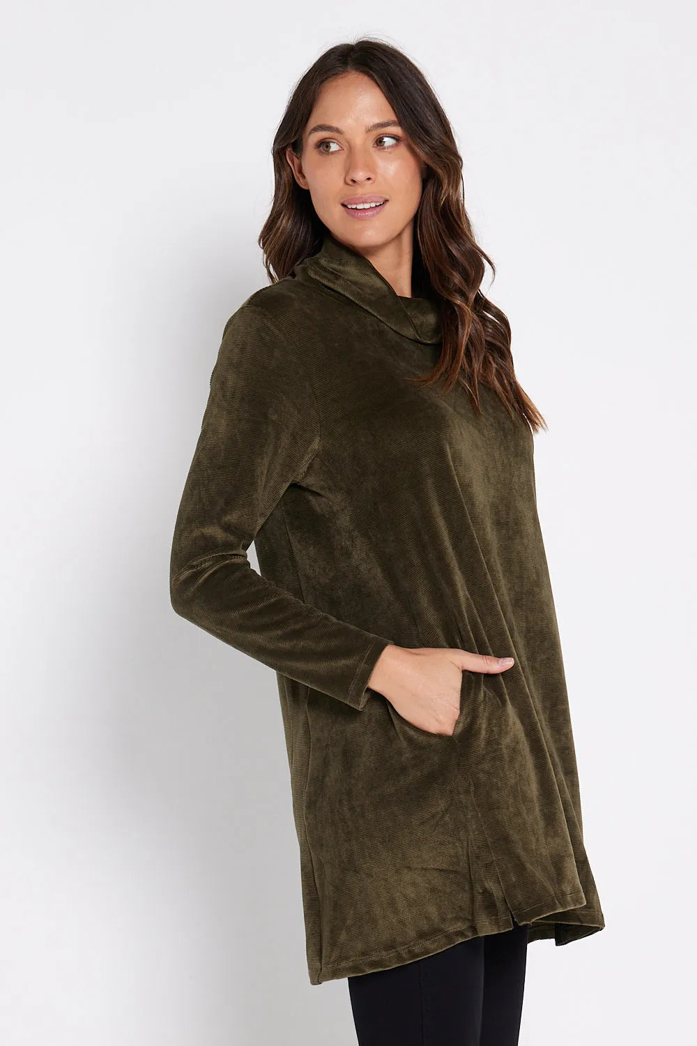 Melanie Velour Tunic - Khaki