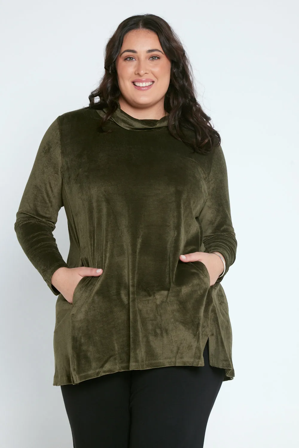 Melanie Velour Tunic - Khaki