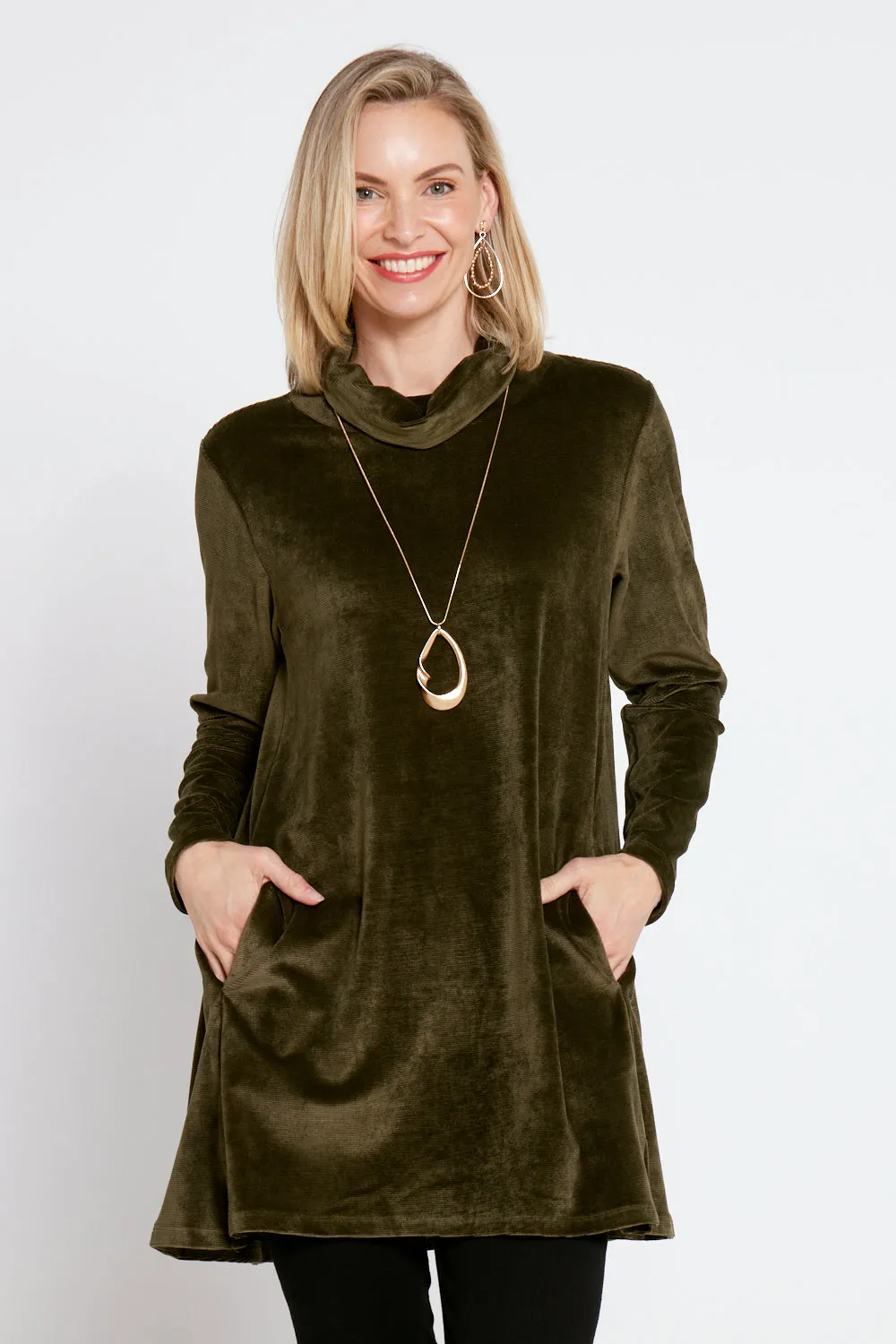 Melanie Velour Tunic - Khaki