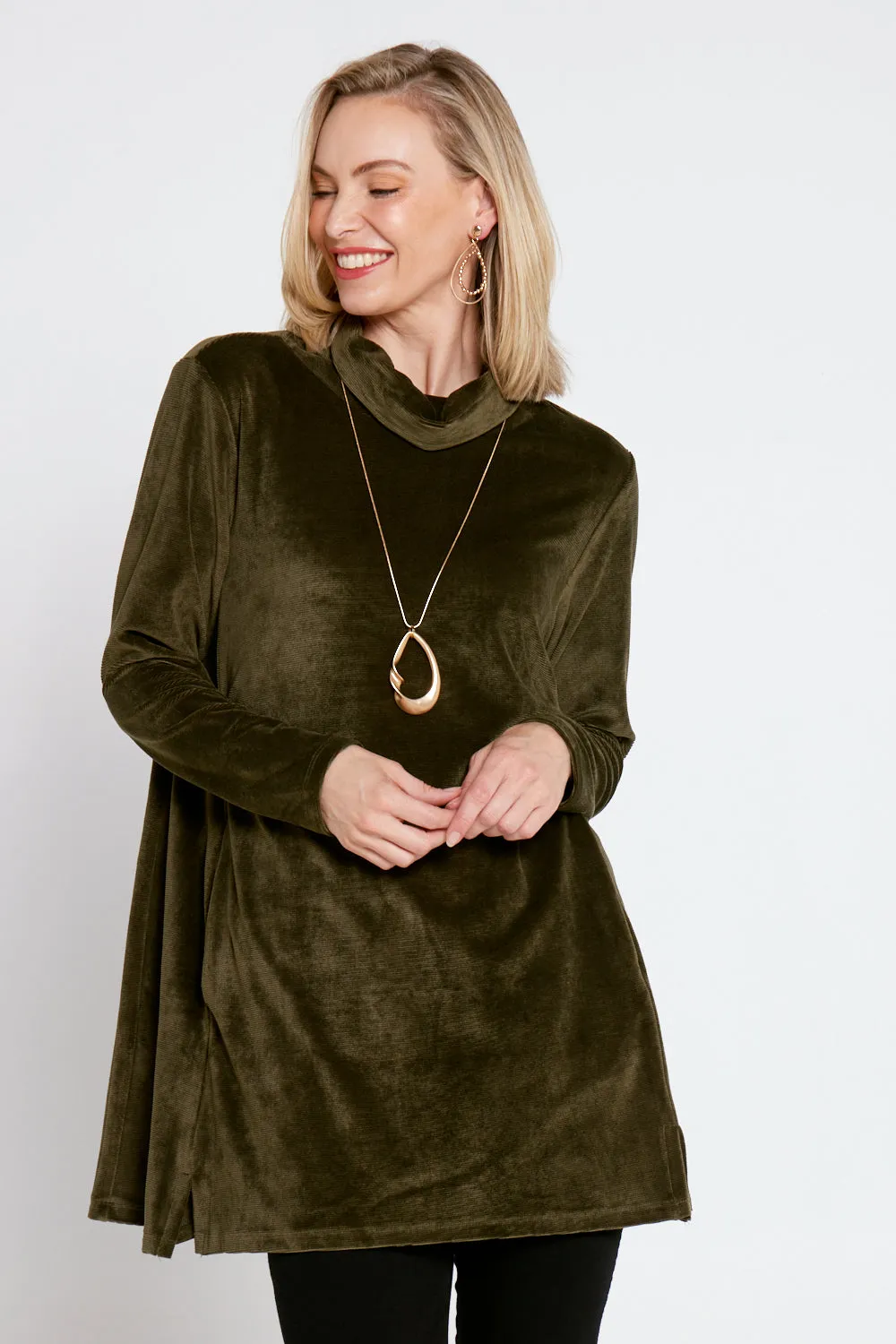 Melanie Velour Tunic - Khaki