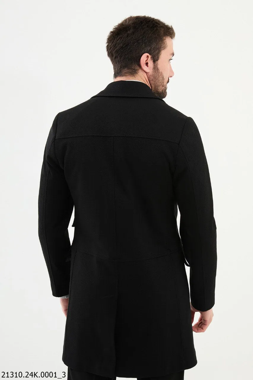 Men's Black Asymmetrical Zip Cotton Blend Winter Coat