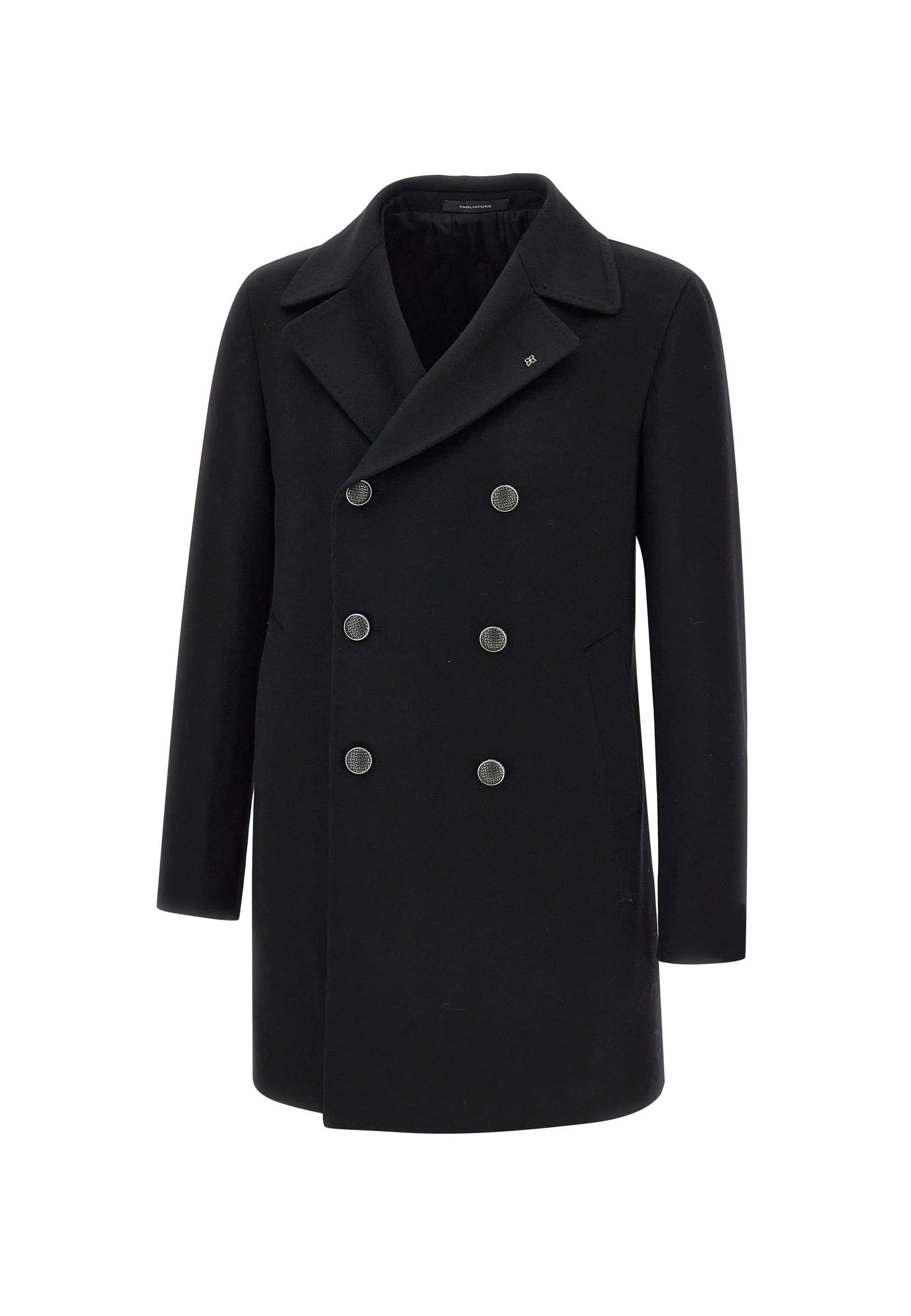 Men's Black Wool Double-Breasted Coat