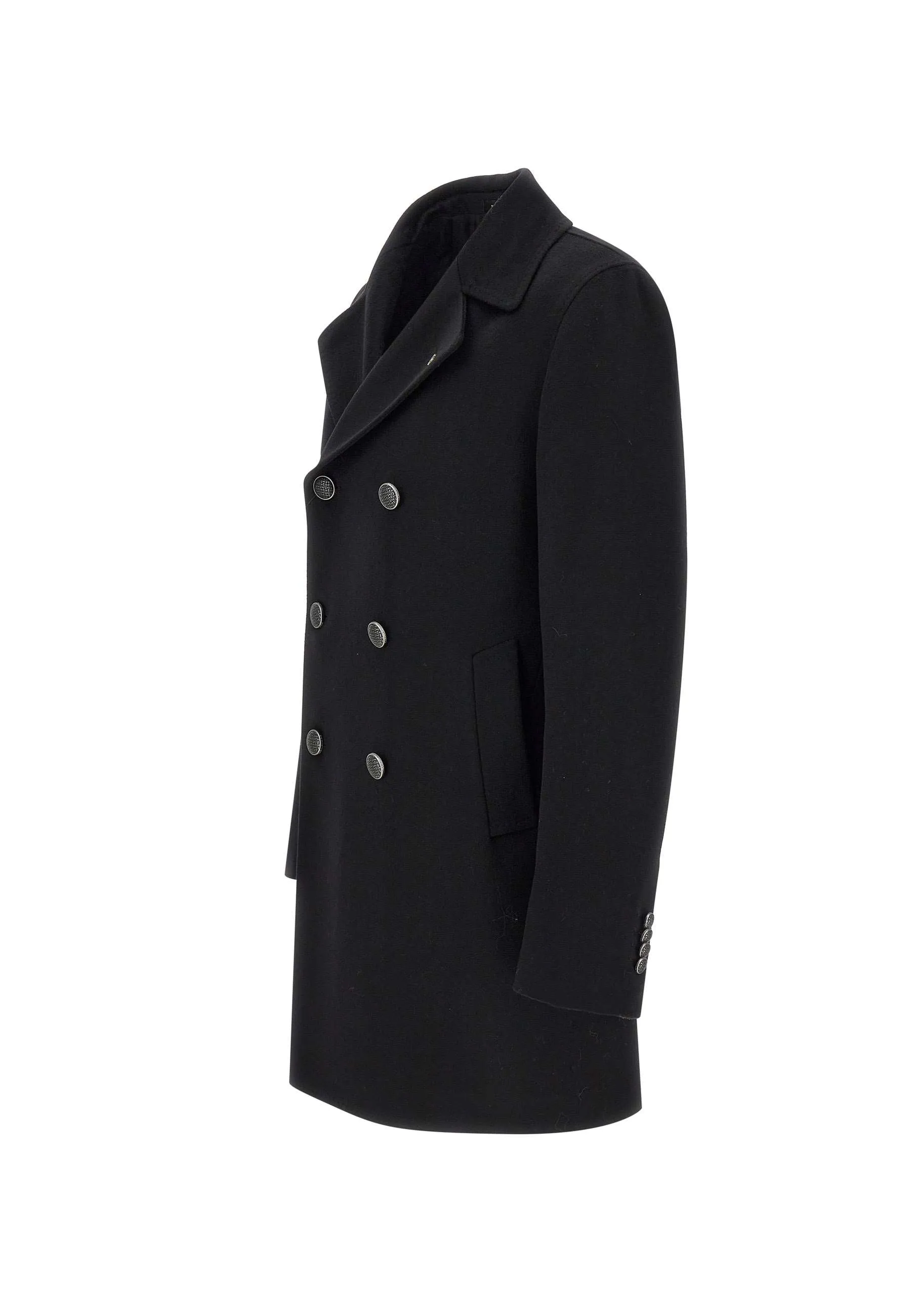 Men's Black Wool Double-Breasted Coat