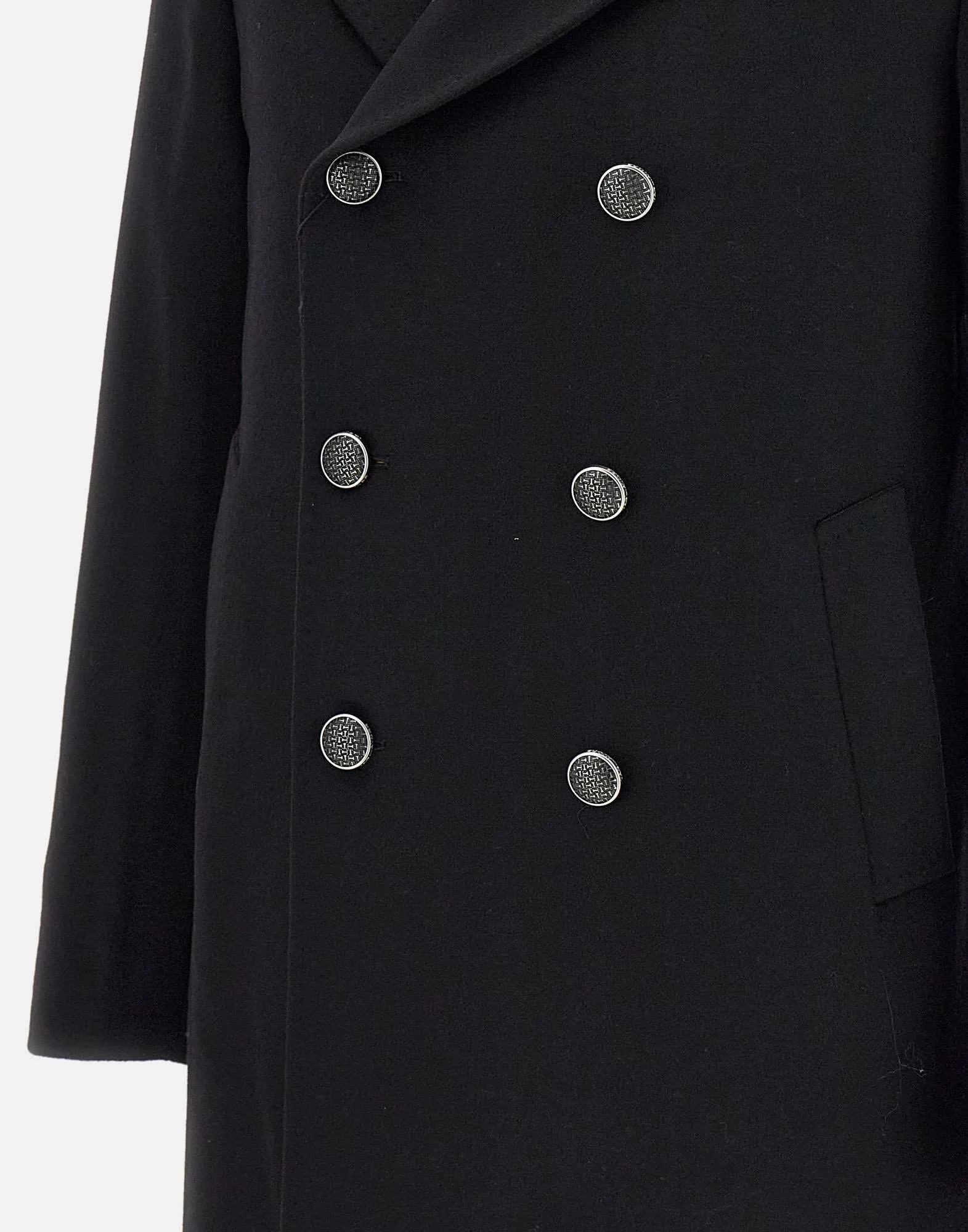 Men's Black Wool Double-Breasted Coat