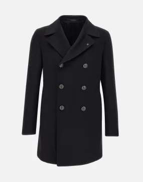 Men's Black Wool Double-Breasted Coat