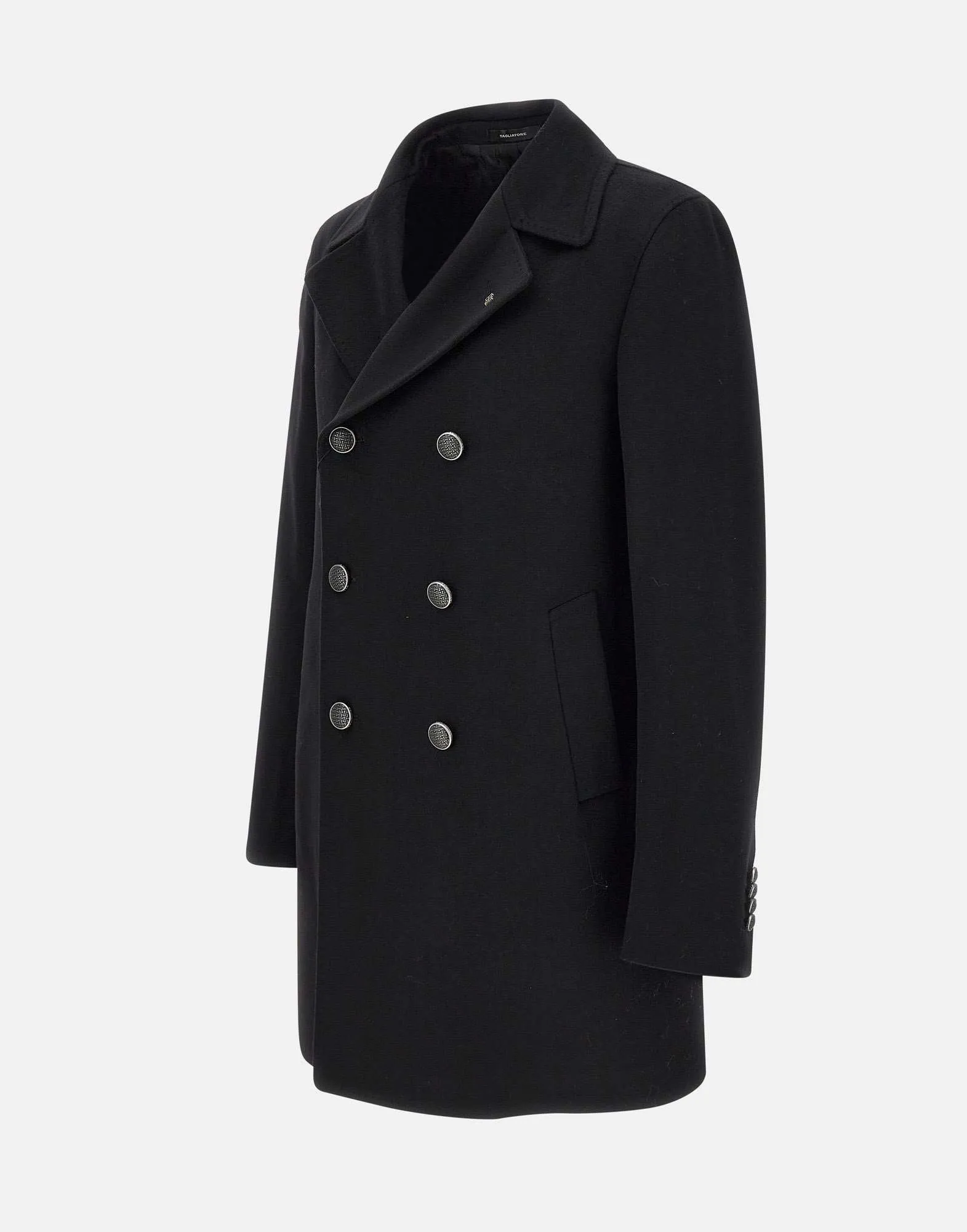 Men's Black Wool Double-Breasted Coat