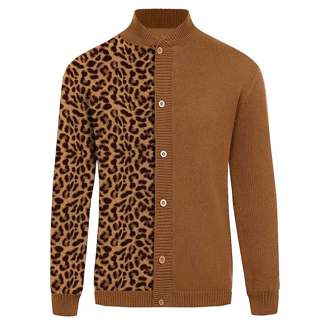 Men's brown leopard print matching sweater coat