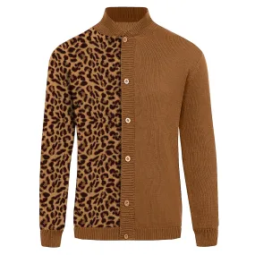 Men's brown leopard print matching sweater coat