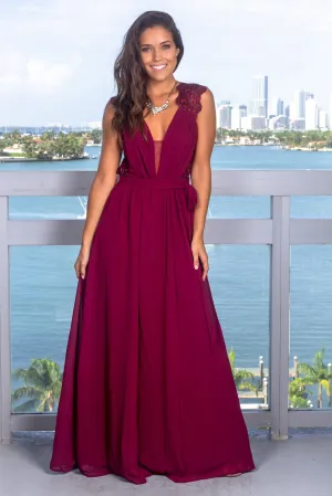 Merlot Maxi Dress with Open Embroidered Back Detail