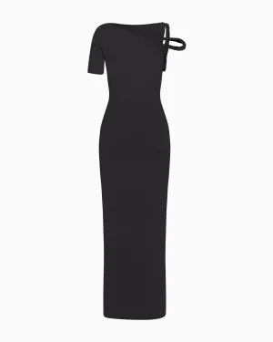 Mesh Stretch Twist Maxi Dress | Black