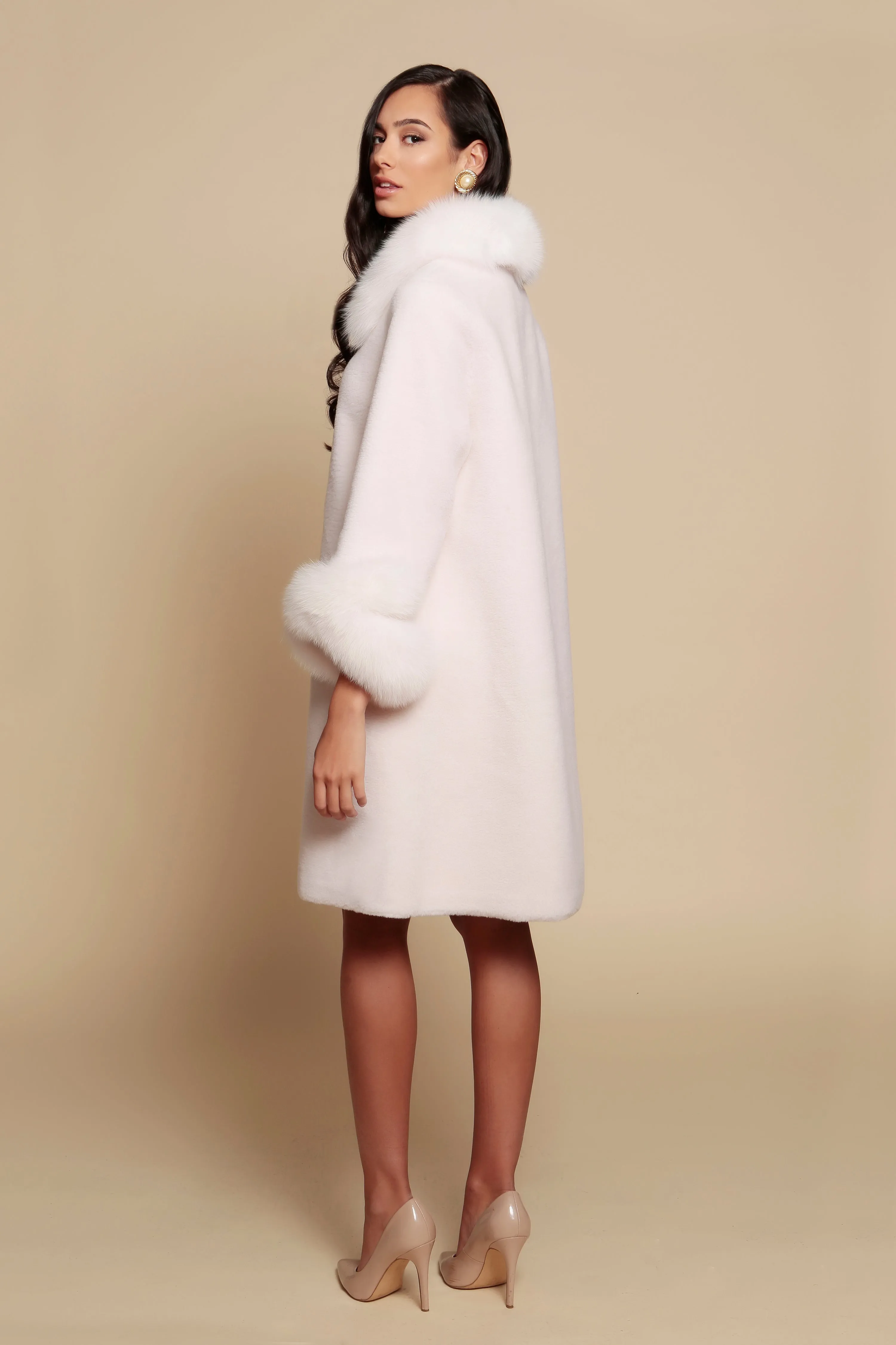 'Monroe' Wool and Faux Fur Teddy Coat in Bianco