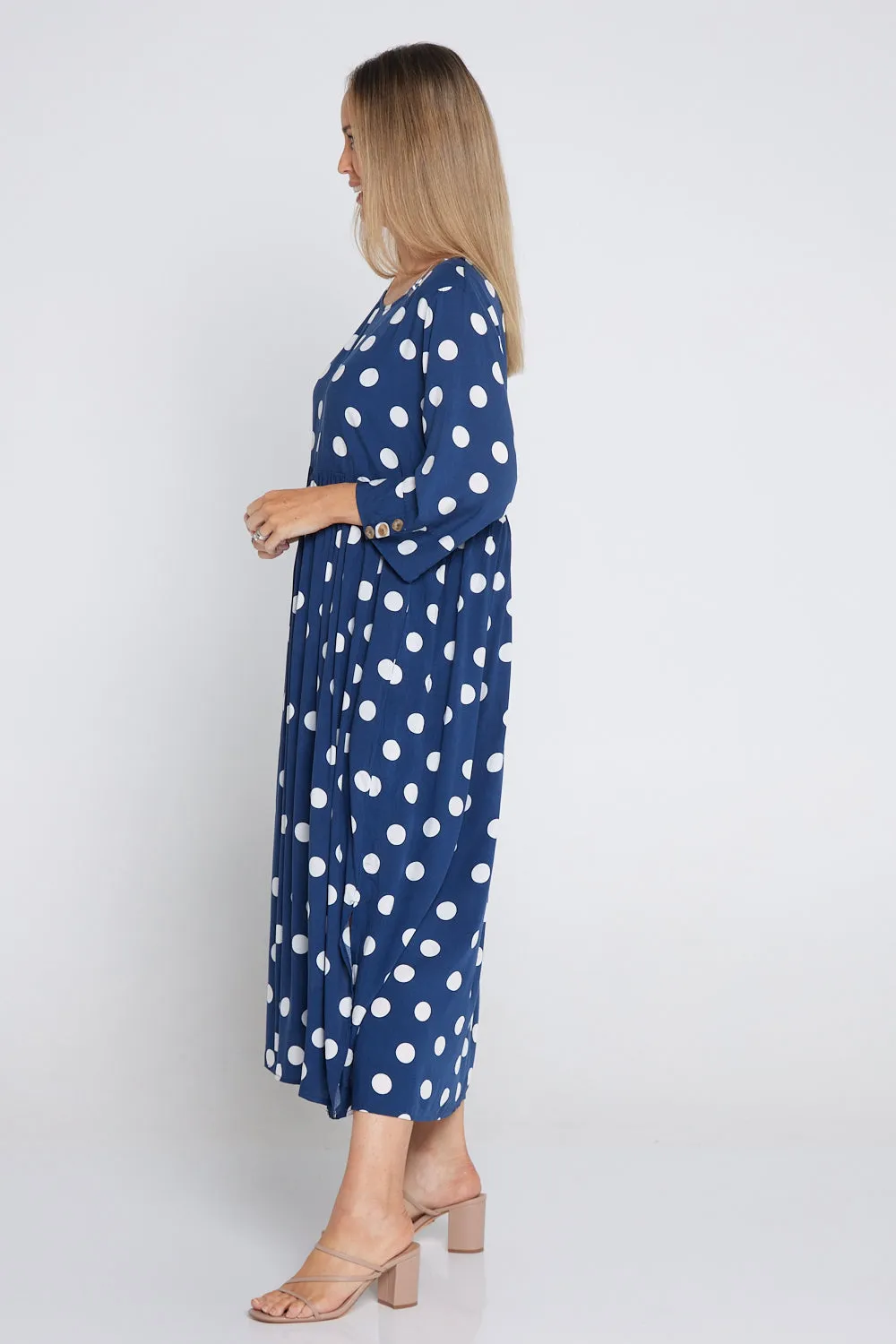 Morgan Dress - Navy/White Spot