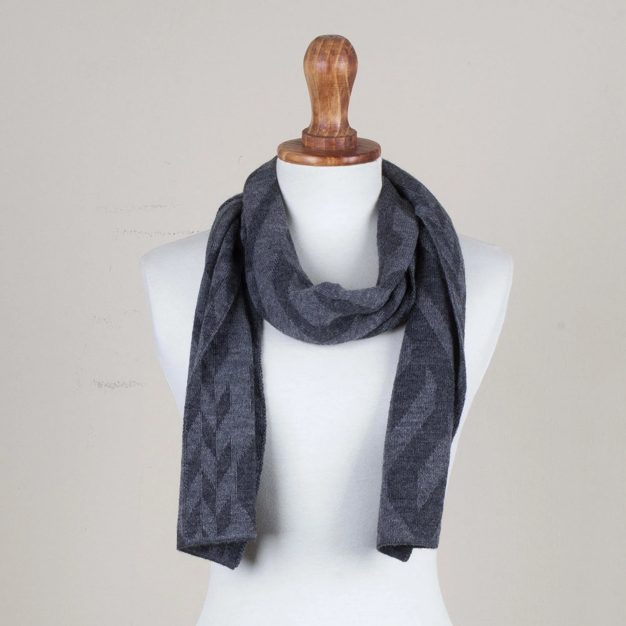 Mountain Scent in Grey Alpaca Blend Scarf in Dolphin Grey and Slate from Peru