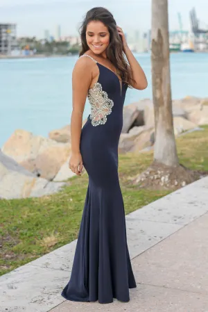 Navy Maxi Dress with Jeweled Detail